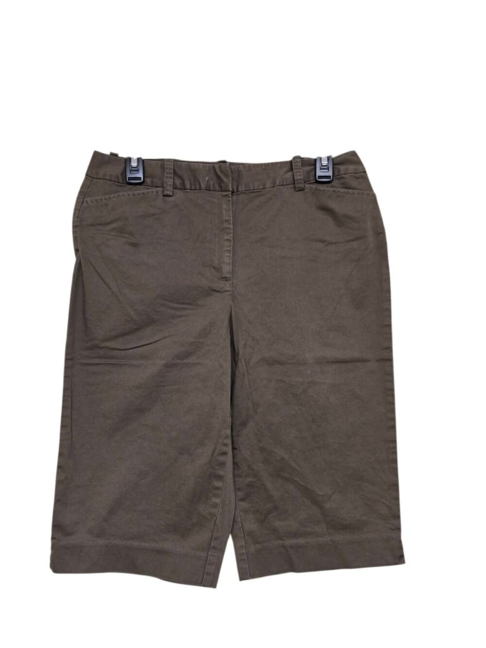 Talbots Petite Stretch Brown Flat Front Capris Bermuda Khaki Shorts Size 10